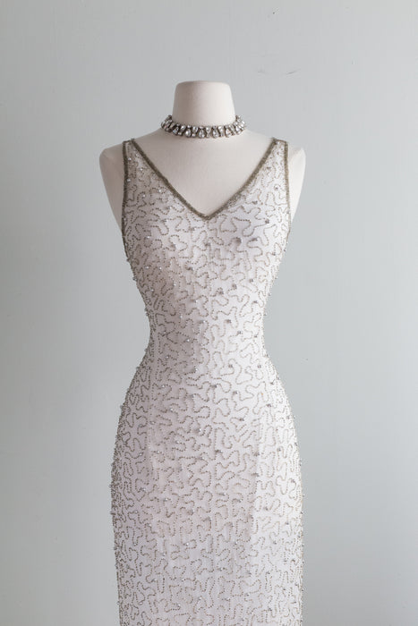 Stunning 1980's Vintage Ivory Silk Beaded Evening Gown / Medium