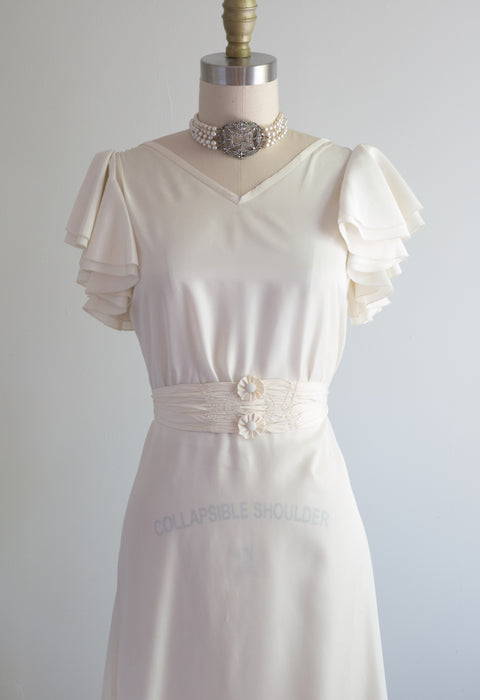 Vintage 1930's Clair de Lune Wedding Gown With Tiered Train / Small