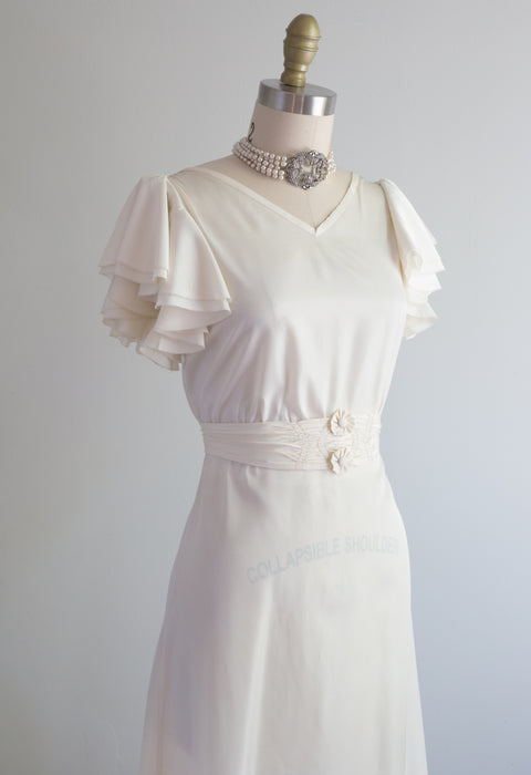 Vintage 1930's Clair de Lune Wedding Gown With Tiered Train / Small