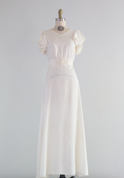 Vintage 1930's Clair de Lune Wedding Gown With Tiered Train / Small