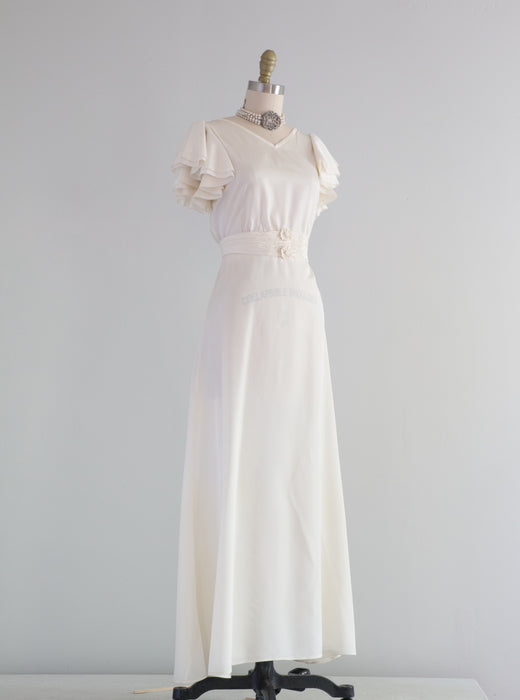 Vintage 1930's Clair de Lune Wedding Gown With Tiered Train / Small