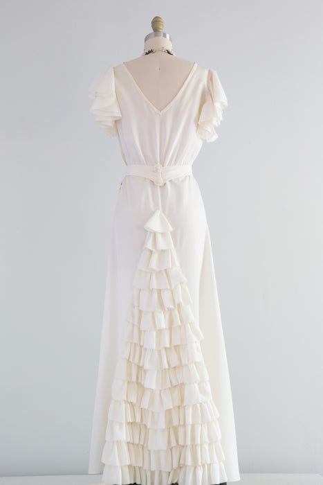 Vintage 1930's Clair de Lune Wedding Gown With Tiered Train / Small