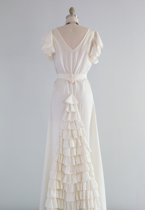 Vintage 1930's Clair de Lune Wedding Gown With Tiered Train / Small