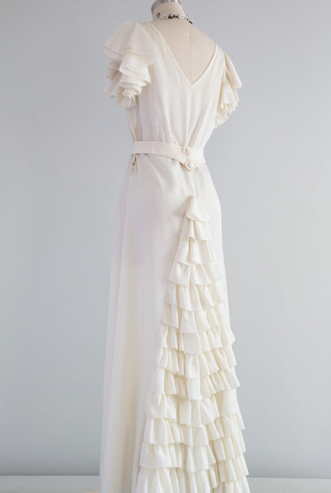 Vintage 1930's Clair de Lune Wedding Gown With Tiered Train / Small