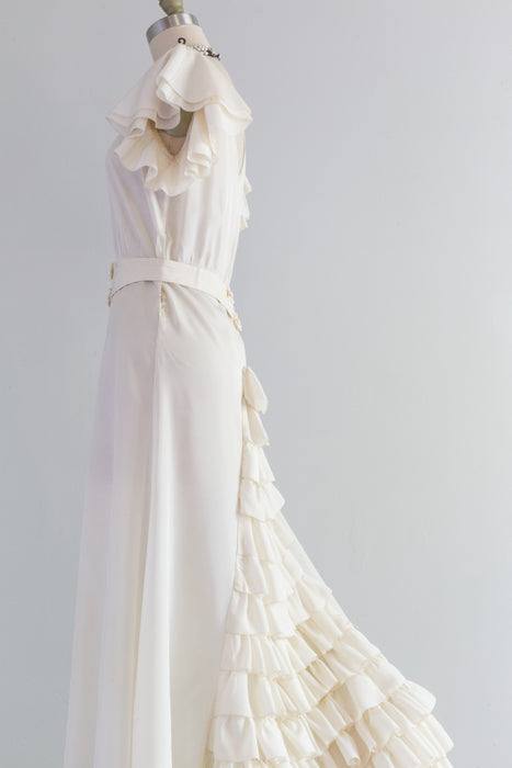 Vintage 1930's Clair de Lune Wedding Gown With Tiered Train / Small