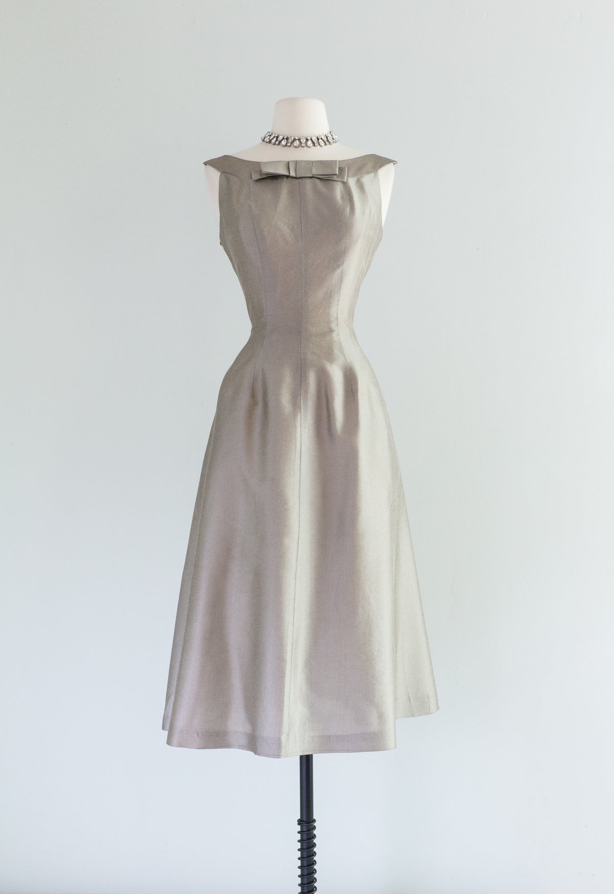 1950s Pretty Floral Silk Bow Cocktail Dress main image 0