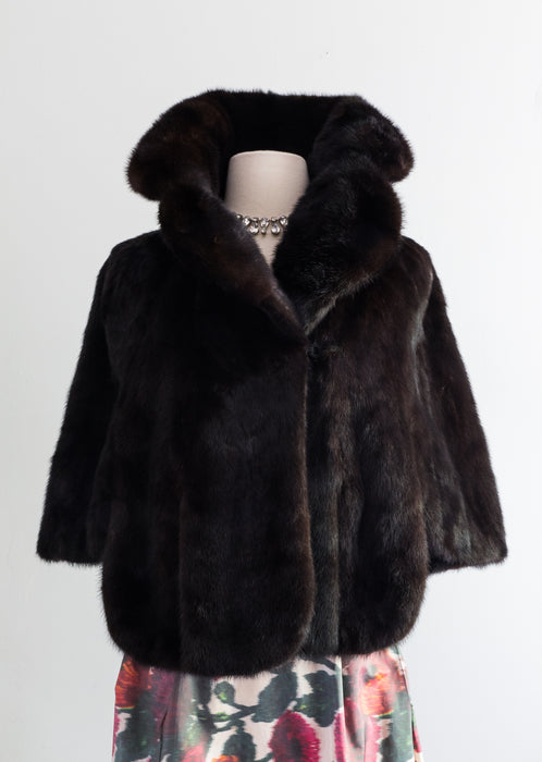 Luxurious 1950's Mahogany Mink Fur Evening Cape / OS