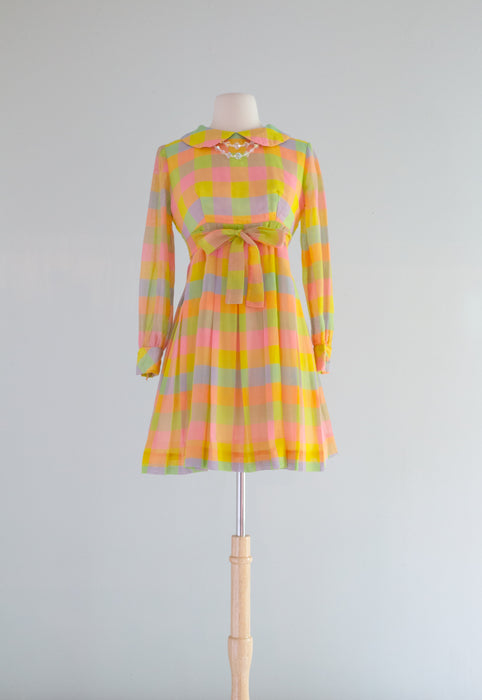 Iconic 1960's Pastel Rainbow MOD Baby Doll Mini Dress / Small Xtabay Vintage Iconic 1960's Pastel Rainbow MOD Baby Doll Mini Dress / Small Xtabay Vintage