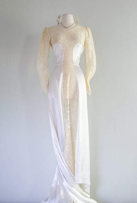 Vintage 1930's Pools of Light Satin & Lace Wedding Gown / SM