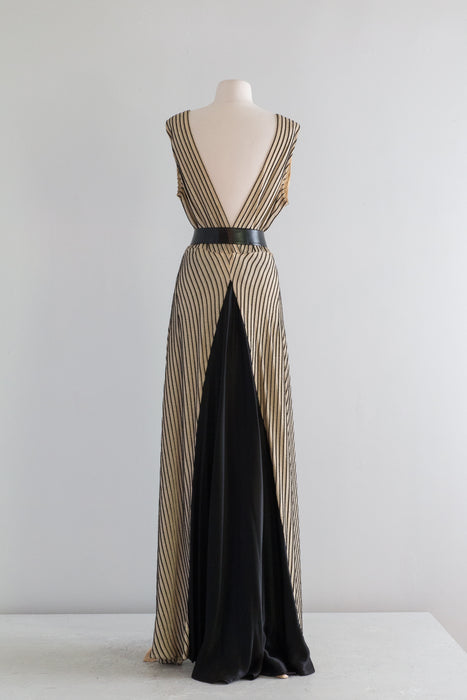 Divine 1930's Chevron Striped Bias Cut Evening Gown / Large Xtabay Vintage Divine 1930's Chevron Striped Bias Cut Evening Gown / Large Xtabay Vintage