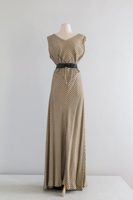 Divine 1930's Chevron Striped Bias Cut Evening Gown / Large Xtabay Vintage Divine 1930's Chevron Striped Bias Cut Evening Gown / Large Xtabay Vintage