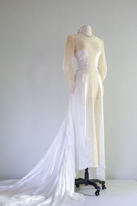 Vintage 1930's Pools of Light Satin & Lace Wedding Gown / SM