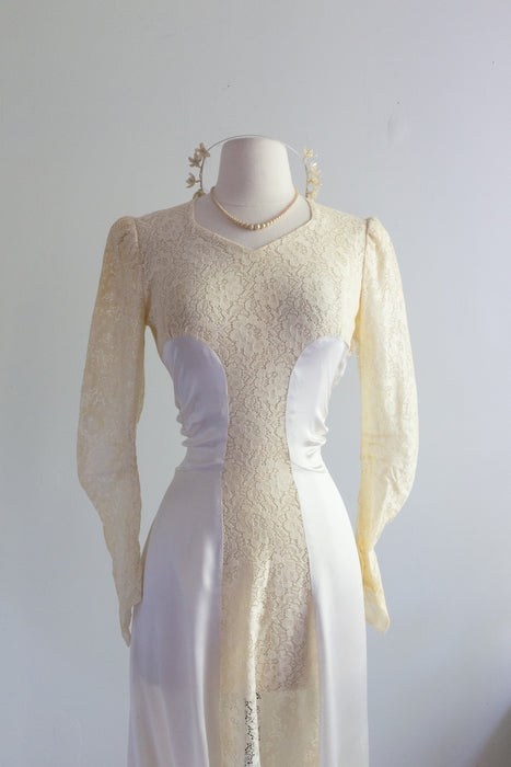 Vintage 1930's Pools of Light Satin & Lace Wedding Gown / SM