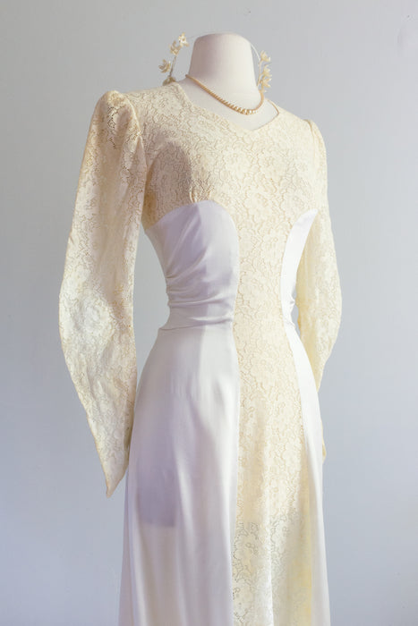 Vintage 1930's Pools of Light Satin & Lace Wedding Gown / SM