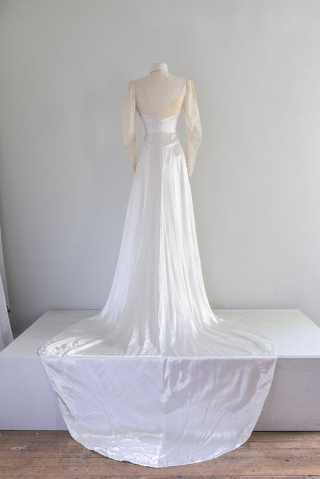 Vintage 1930's Pools of Light Satin & Lace Wedding Gown / SM