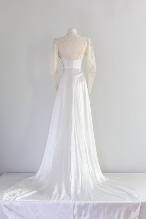 Vintage 1930's Pools of Light Satin & Lace Wedding Gown / SM