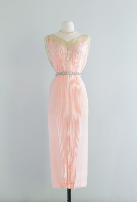 Exquisite 1920's Crystal Pleated Pink Silk Nightgown / OSFM