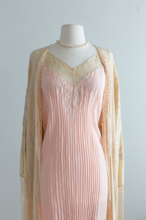 Exquisite 1920's Crystal Pleated Pink Silk Nightgown / OSFM