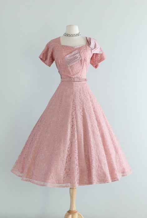 Classic 1950's Rose Pink Lace Cocktail Dress By DuBerry / Large Xtabay Vintage Classic 1950's Rose Pink Lace Cocktail Dress By DuBerry / Large Xtabay Vintage