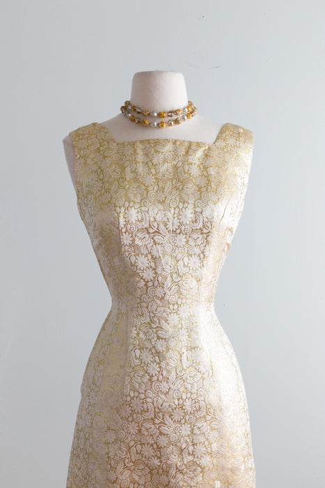 Fabulous 1960's Gold Brocade Cocktail Dress & Jacket Set / Small