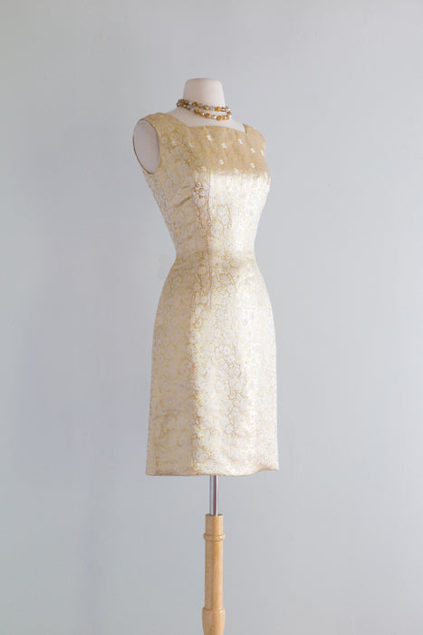 Fabulous 1960's Gold Brocade Cocktail Dress & Jacket Set / Small