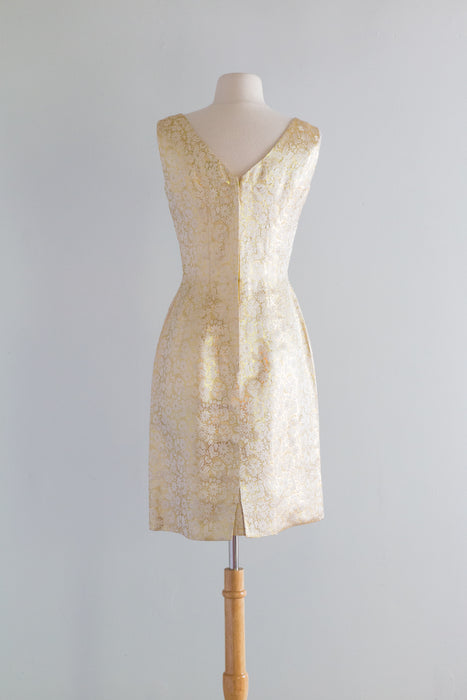 Fabulous 1960's Gold Brocade Cocktail Dress & Jacket Set / Small