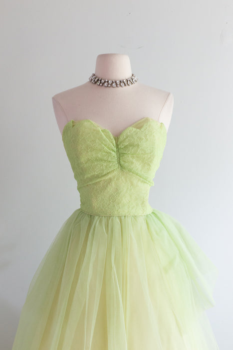 Enchanted 1950's Absinthe Green Tulle Party Dress / M