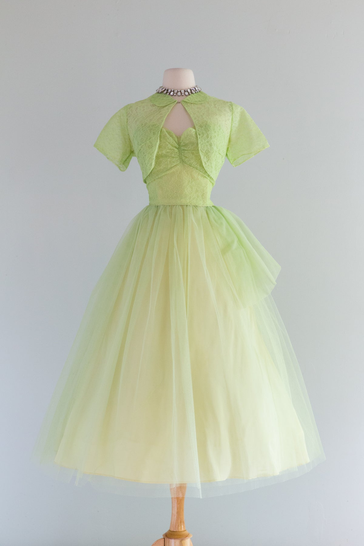 1950s Pale Green Party Dress with Tulle Layers