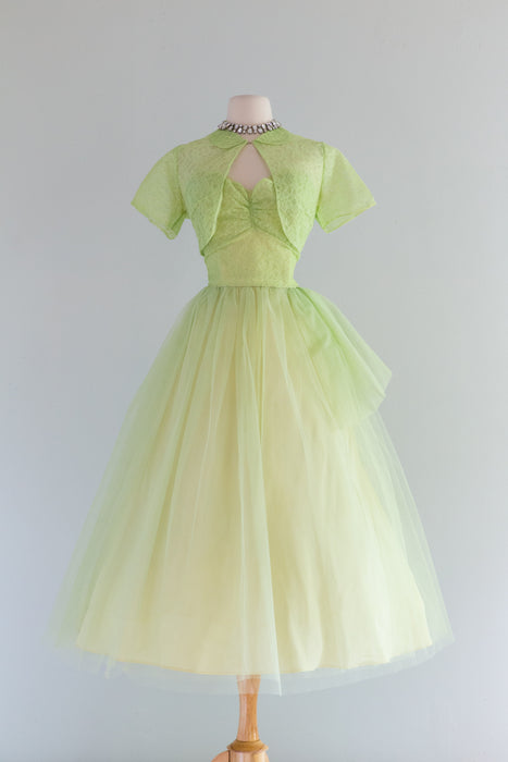 Enchanted 1950's Absinthe Green Tulle Party Dress / M