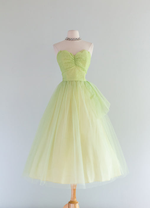 Enchanted 1950's Absinthe Green Tulle Party Dress / M