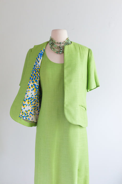 Fabulous 1960's Lime Green Linen Dress & Jacket Set / ML Xtabay Vintage Fabulous 1960's Lime Green Linen Dress & Jacket Set / ML Xtabay Vintage