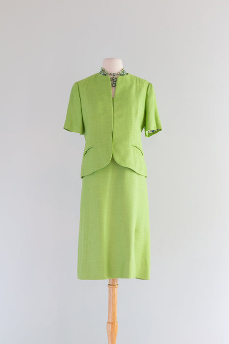 Fabulous 1960's Lime Green Linen Dress & Jacket Set / ML Fabulous 1960's Lime Green Linen Dress & Jacket Set / ML
