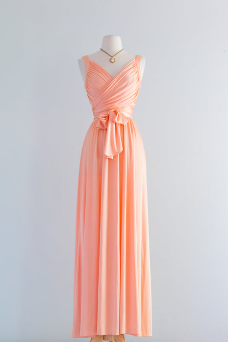 Sensual 1970s Peaches Wrap Bodice Evening Dress / Medium
