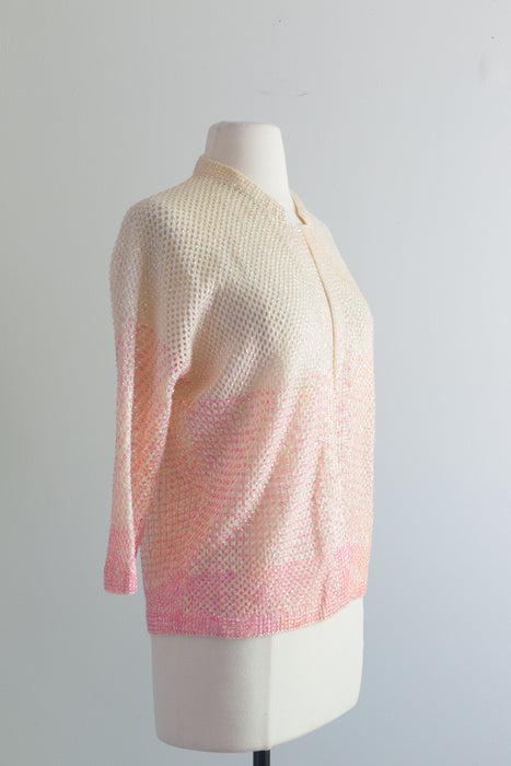 Fabulous 1960's Cardigan in Pink Ombre Sequins By Sara Fredricks / ML