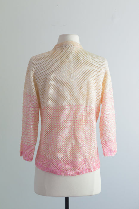 Fabulous 1960's Cardigan in Pink Ombre Sequins By Sara Fredricks / ML