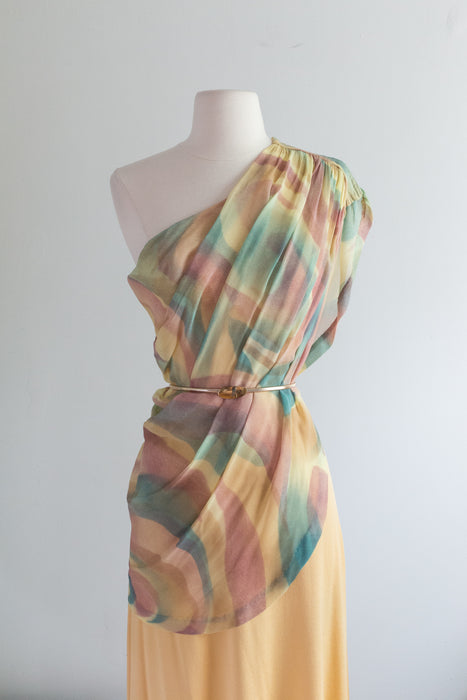 Fab 1970's Painted Desert Boho Maxi Dress By Joy Stevens / Medium