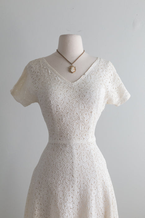 Simply Beautiful 1950's Cotton Lace Dress By Henry Rosenfeld / Small