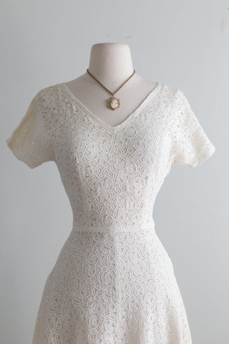 Simply Beautiful 1950's Cotton Lace Dress By Henry Rosenfeld / Small