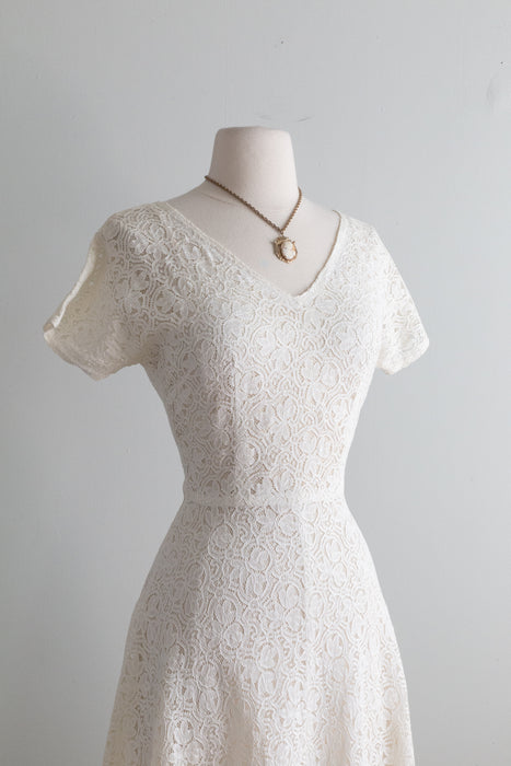 Simply Beautiful 1950's Cotton Lace Dress By Henry Rosenfeld / Small