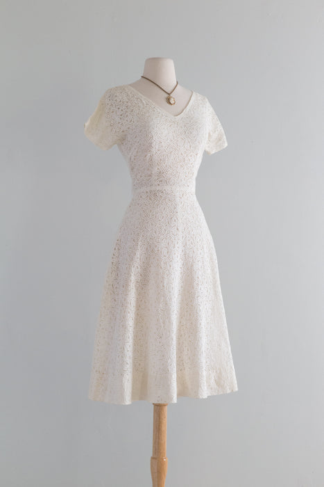 Simply Beautiful 1950's Cotton Lace Dress By Henry Rosenfeld / Small