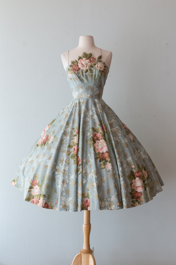 Vintage 1950's Most Beautiful Miami Rose Print Party Dress / Small  Xtabay  Vintage