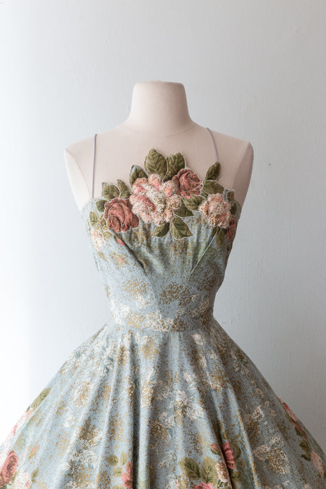 Vintage 1950's Most Beautiful Miami Rose Print Party Dress / Small