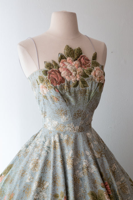 Vintage 1950's Most Beautiful Miami Rose Print Party Dress / Small
