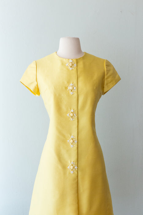 Fabulous 1960's Dynasty Silk Shantung Occasion Dress in Lemonade / Medium