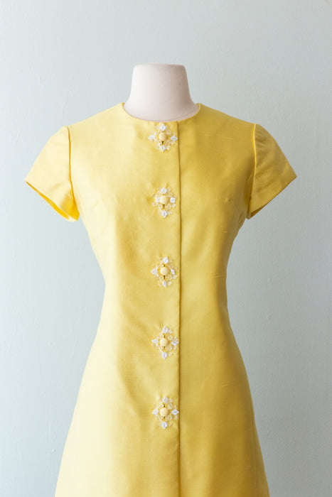 Fabulous 1960's Dynasty Silk Shantung Occasion Dress in Lemonade / Medium