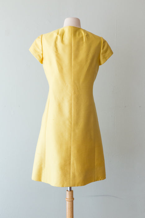 Fabulous 1960's Dynasty Silk Shantung Occasion Dress in Lemonade / Medium