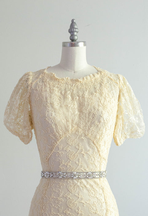 Exquisite 1930's Embroidered Net Wedding Gown With Slip and Belt / Small