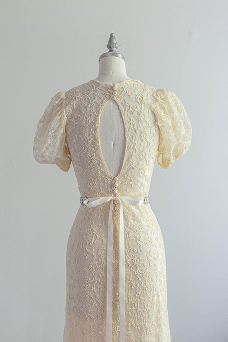 Exquisite 1930's Embroidered Net Wedding Gown With Slip and Belt / Small