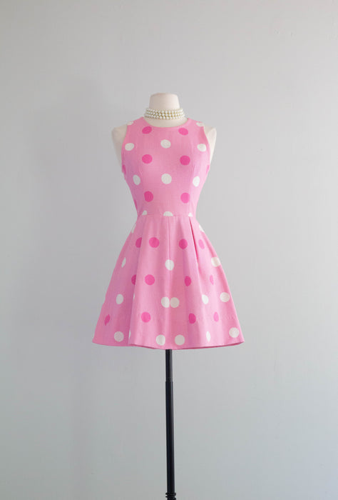 Vintage 1980's GIVENCHY Couture Pink Polka Dot Dress Set / Small