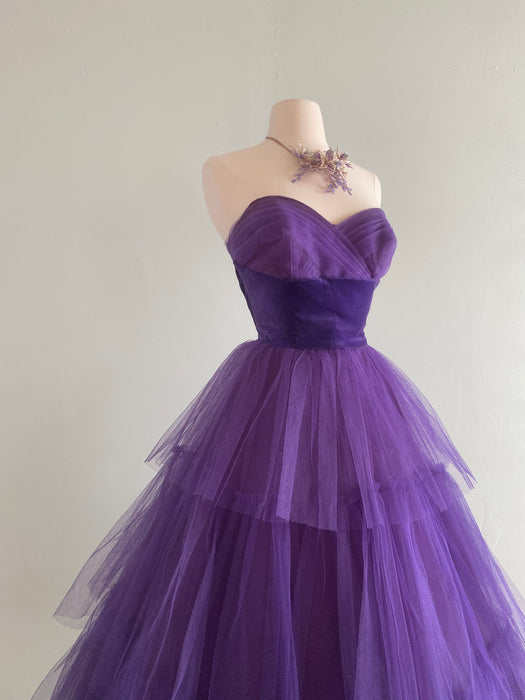 Spectacular 1950's Purple Velvet & Tulle Prom Dress / Small Xtabay Vintage Spectacular 1950's Purple Velvet & Tulle Prom Dress / Small Xtabay Vintage